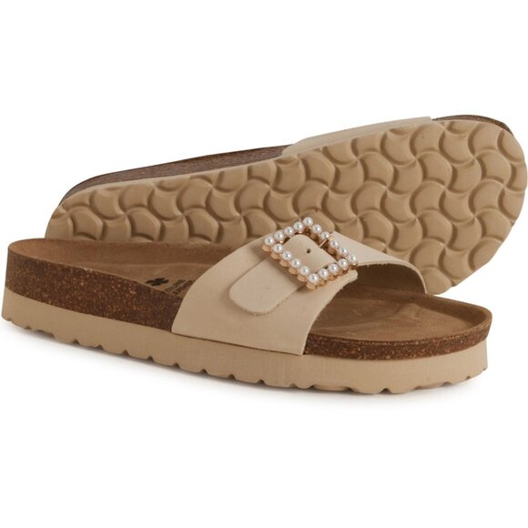 NEW BIO GREEN Made in Spain Big Tonal Pearl Buckle Slide Sandals - Suede 253 - Picture 2 of 5